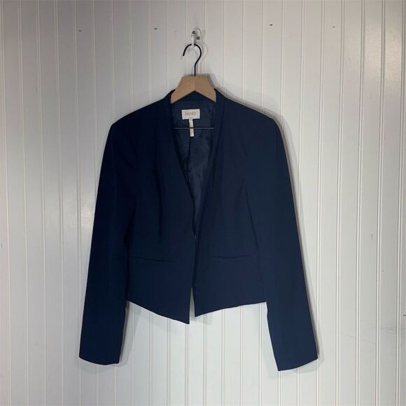 Laundry by Shelli Segal Navy Cropped Blazer Size 14 Stretch Workwear Minimalist - Picture 1 of 8